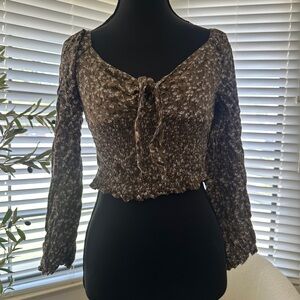 Floral Brown Smocked Women's Top